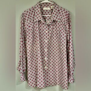 ELISABETH by LIZ CLAIBORNE Pink & Blue Ornamental Button Down Shirt Blouse 20